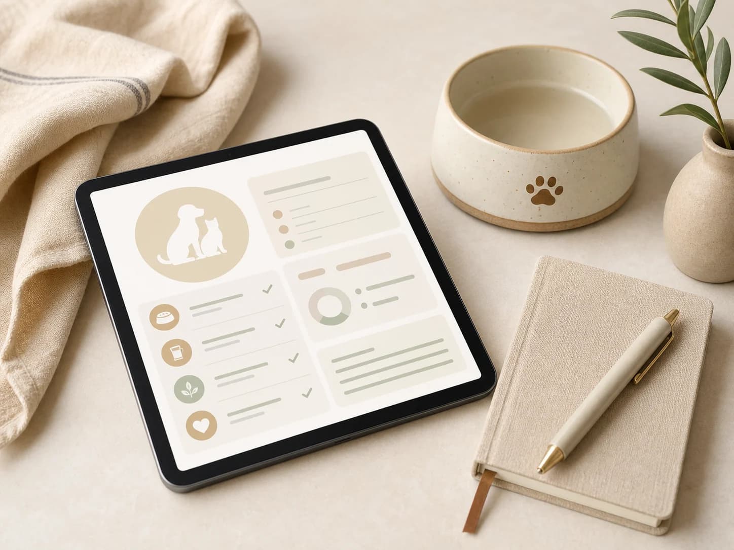 A personalized pet nutrition plan displayed beside a pet bowl